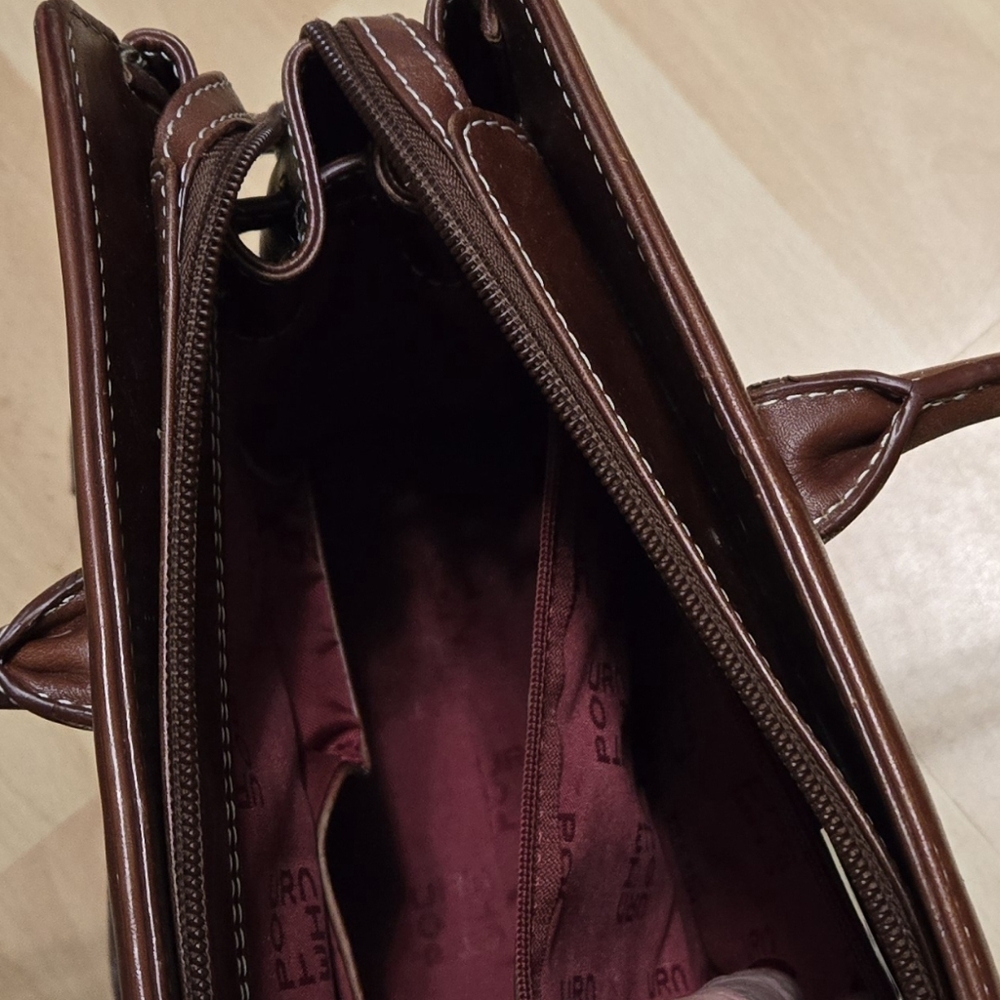 👛 Pourchet Shoulder Bag Burgundy & Leather Double Handle EUC - Picture 6 of 9